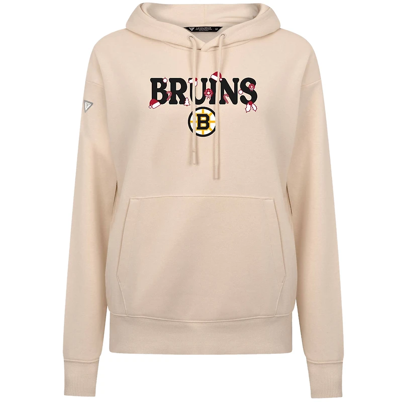 Sweat à capuche festif kaki Levelwear pour femmes, motif Boston Bruins