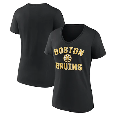 Women's Logo Athletic  Black Boston Bruins Arch Victory V-Neck T-Shirt
