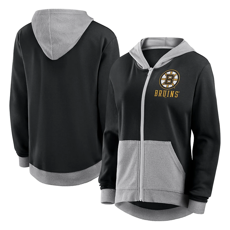Sweat à capuche zippé en molleton French Terry noir avec logo des Bruins de Boston pour femme