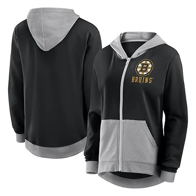 Women's Logo Athletic Black Boston Bruins Hit It French Terry Full-Zip Hoodie