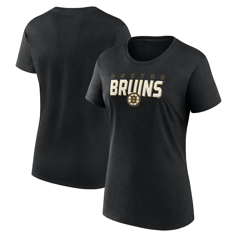T-shirt à col rond noir avec logo athlétique pour femme des Bruins de Boston