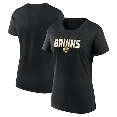 T-shirt à col rond noir avec logo athlétique pour femme des Bruins de Boston