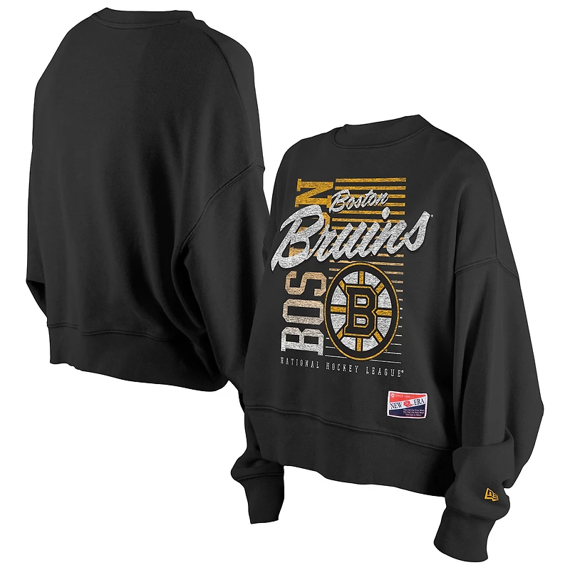Sweat-shirt surdimensionné noir délavé minéral des Bruins de Boston New Era pour femme