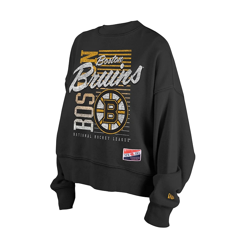 Sweat-shirt surdimensionné noir délavé minéral des Bruins de Boston New Era pour femme