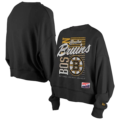 Women's New Era Black Boston Bruins Oversized Throwback Mineral Wash Sweatshirt