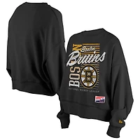 Women's New Era Black Boston Bruins Oversized Throwback Mineral Wash Sweatshirt