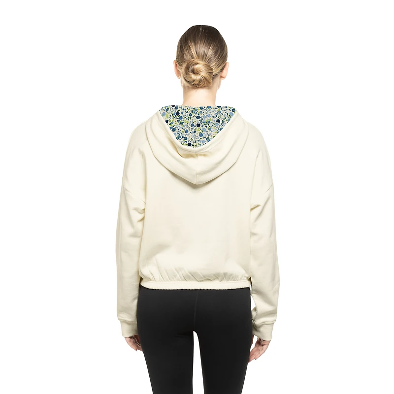 Women's New Era Cream Boston Bruins Glam Game Quarter-Zip Cropped Floral Hoodie Pullover