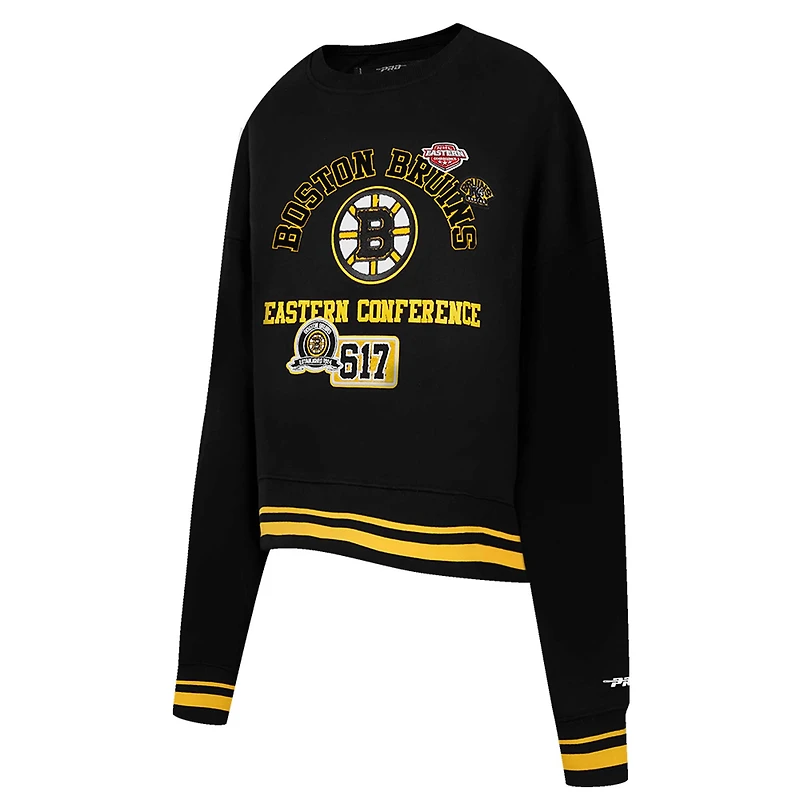 Sweat-shirt court Pro Standard noir pour femme avec code régional des Bruins de Boston