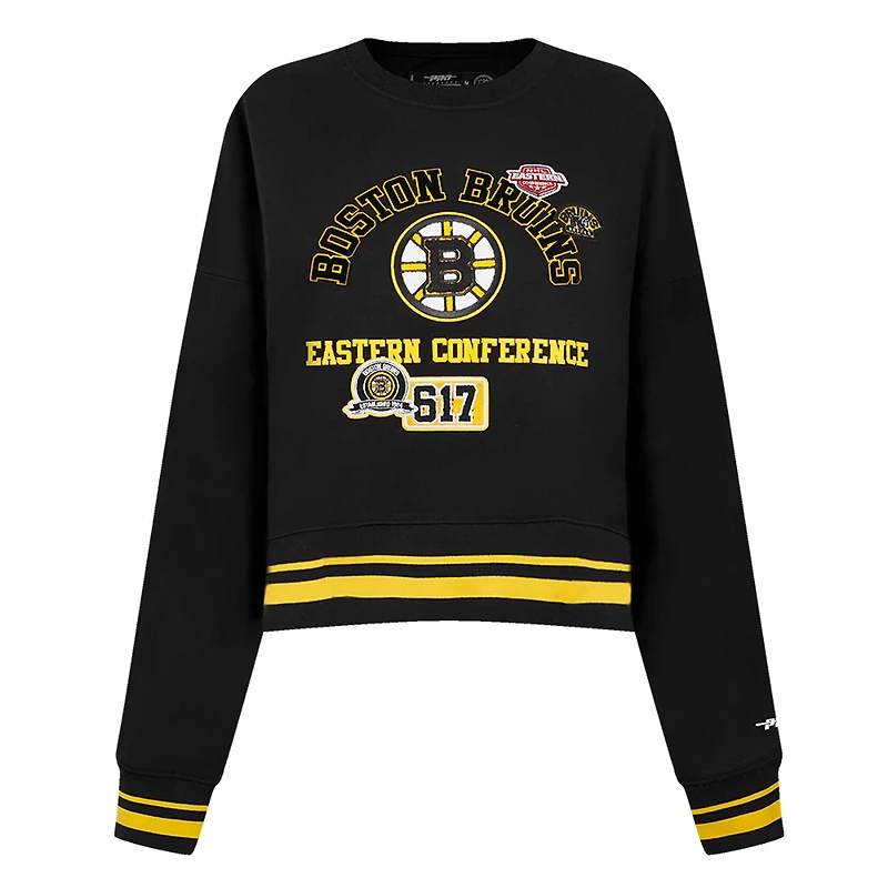 Sweat-shirt court Pro Standard noir pour femme avec code régional des Bruins de Boston