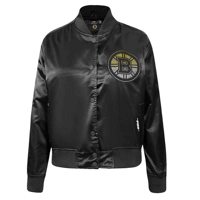 Veste en satin à boutons-pression et strass pour femme Pro Standard Boston Bruins noire