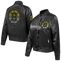 Veste en satin à boutons-pression et strass pour femme Pro Standard Boston Bruins noire