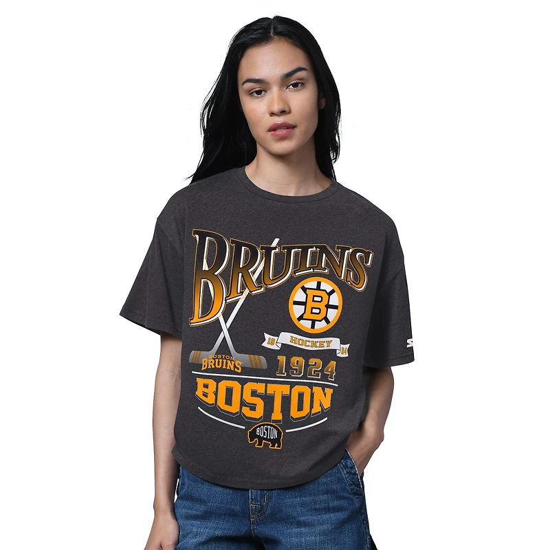 T-shirt surdimensionné pour femme Starter Heather Black Boston Bruins Hall of Fame