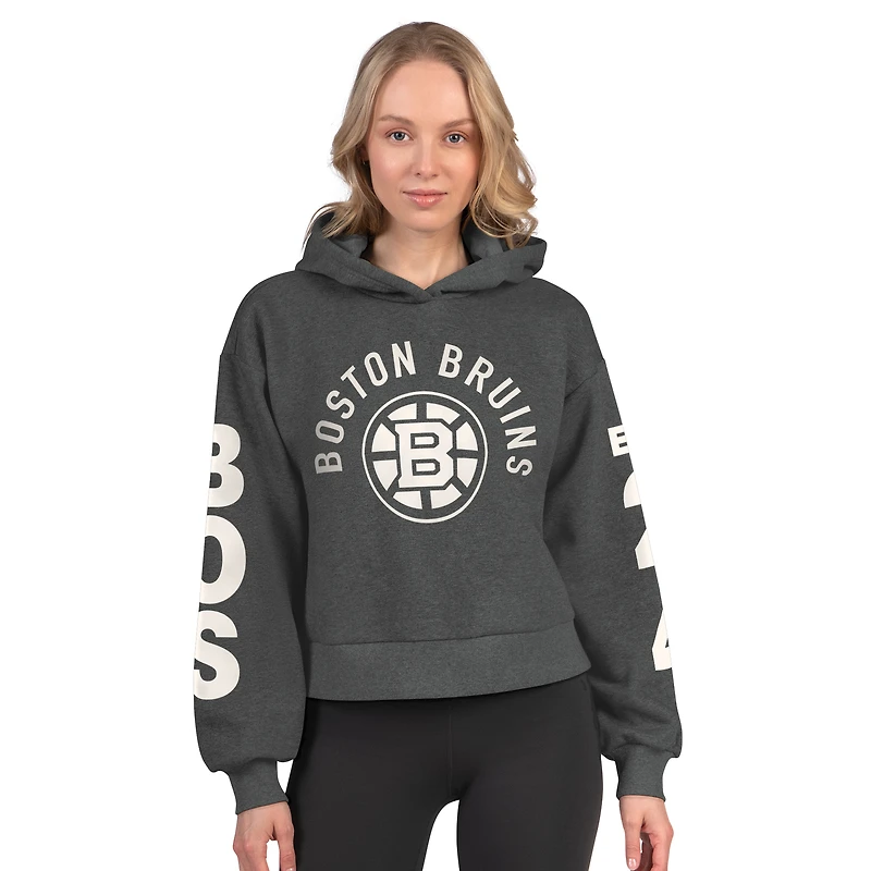 Women's Starter Heather Charcoal Boston Bruins Star Player Cropped Fleece Hoodie