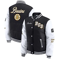 Women's WEAR by Erin Andrews Black/White Boston Bruins Varsity Full-Snap Puffer Jacket