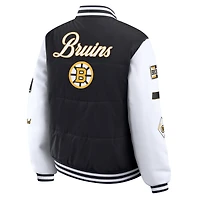 Women's WEAR by Erin Andrews Black/White Boston Bruins Varsity Full-Snap Puffer Jacket