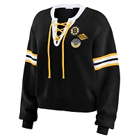 Women's WEAR by Erin Andrews  Black Boston Bruins Cropped Lace-Up Sweater