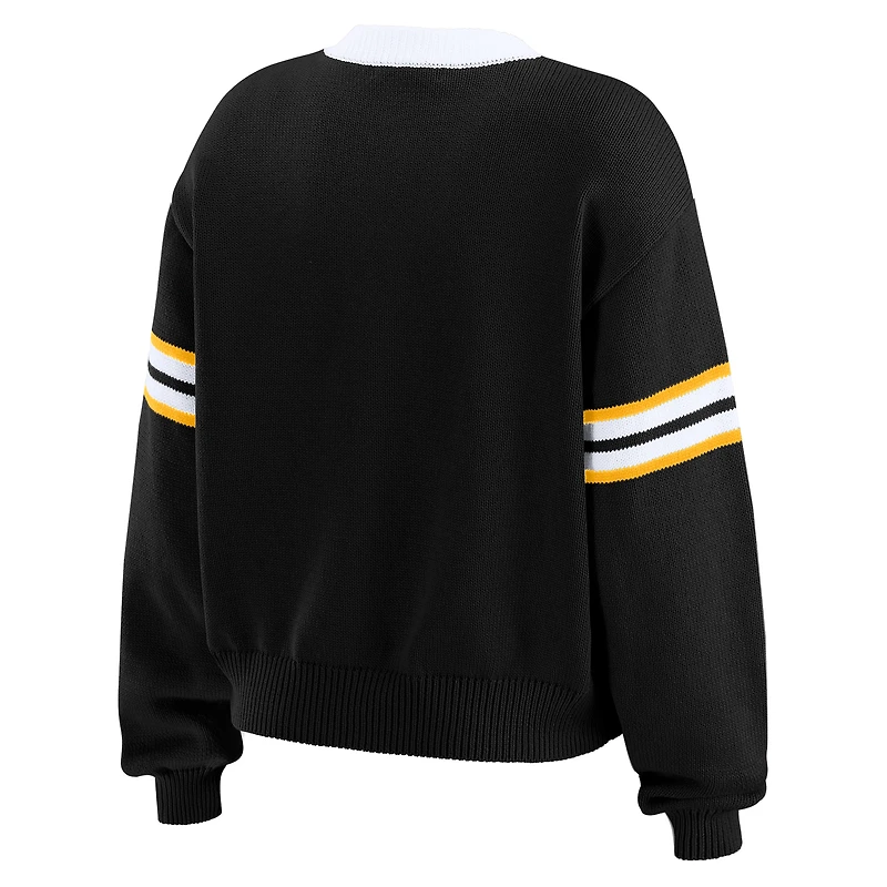 Women's WEAR by Erin Andrews  Black Boston Bruins Cropped Lace-Up Sweater