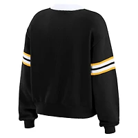 Women's WEAR by Erin Andrews  Black Boston Bruins Cropped Lace-Up Sweater