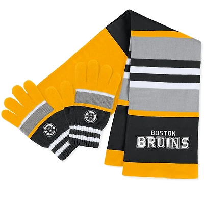 WEAR by Erin Andrews Ensemble gants et écharpe à rayures des Bruins de Boston pour femmes