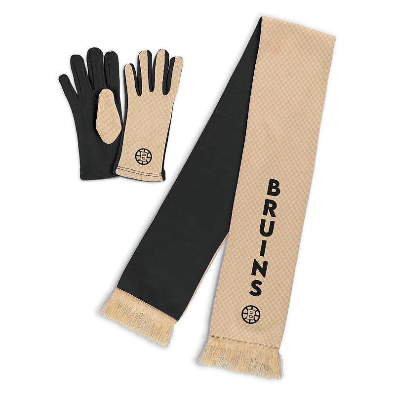 Women's WEAR by Erin Andrews Boston Bruins Tonal Microcheck Scarf & Glove Set