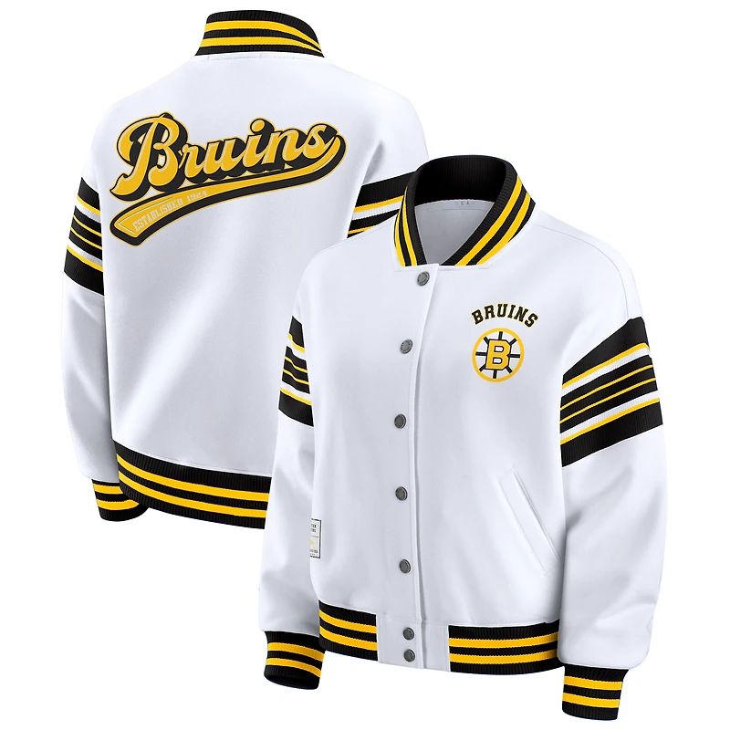 Women's WEAR by Erin Andrews White/Gold Boston Bruins Full-Snap Fleece Sweatshirt Jacket