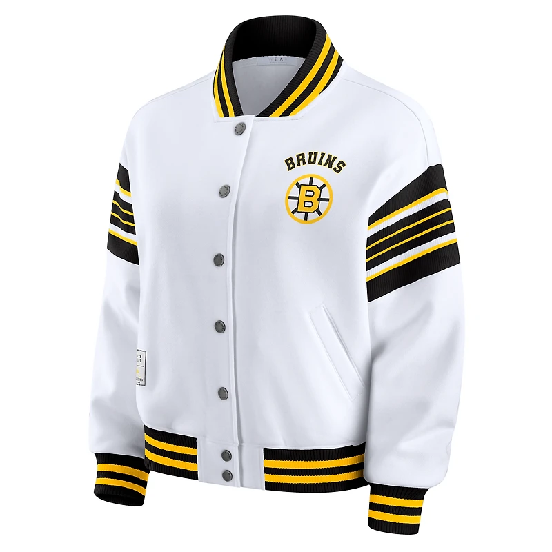 Veste sweat-shirt en polaire à boutons-pression pour femme WEAR by Erin Andrews blanc/or des Bruins de Boston