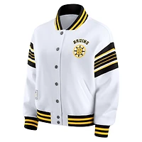 Veste sweat-shirt en polaire à boutons-pression pour femme WEAR by Erin Andrews blanc/or des Bruins de Boston