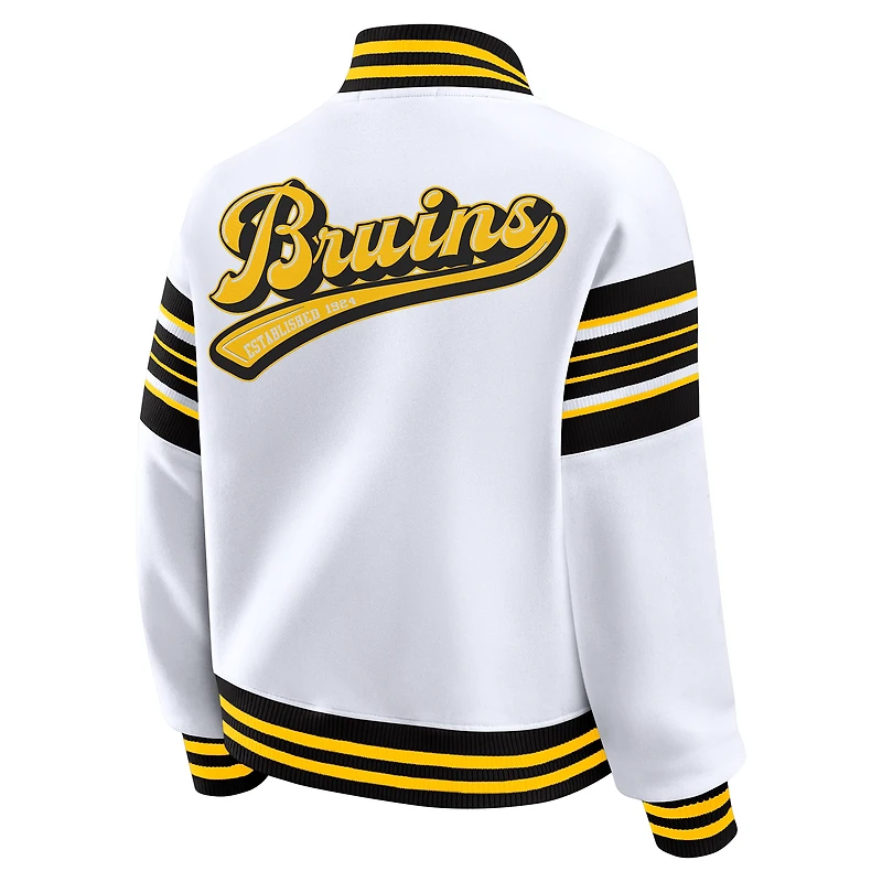 Veste sweat-shirt en polaire à boutons-pression pour femme WEAR by Erin Andrews blanc/or des Bruins de Boston
