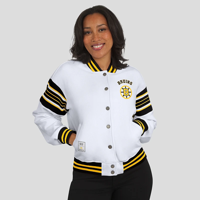 Women's WEAR by Erin Andrews White/Gold Boston Bruins Full-Snap Fleece Sweatshirt Jacket