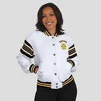 Women's WEAR by Erin Andrews White/Gold Boston Bruins Full-Snap Fleece Sweatshirt Jacket