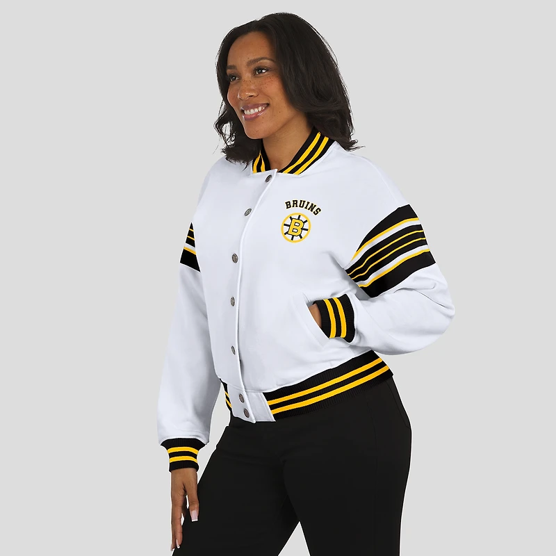 Women's WEAR by Erin Andrews White/Gold Boston Bruins Full-Snap Fleece Sweatshirt Jacket