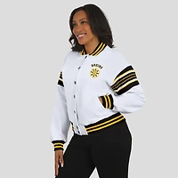 Women's WEAR by Erin Andrews White/Gold Boston Bruins Full-Snap Fleece Sweatshirt Jacket