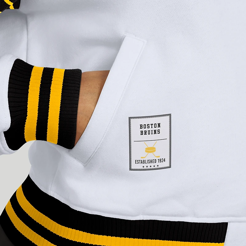 Women's WEAR by Erin Andrews White/Gold Boston Bruins Full-Snap Fleece Sweatshirt Jacket