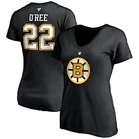 T-shirt à col en V pour femme Willie O'Ree Black Boston Bruins Authentic Stack avec nom et numéro de joueur retraité
