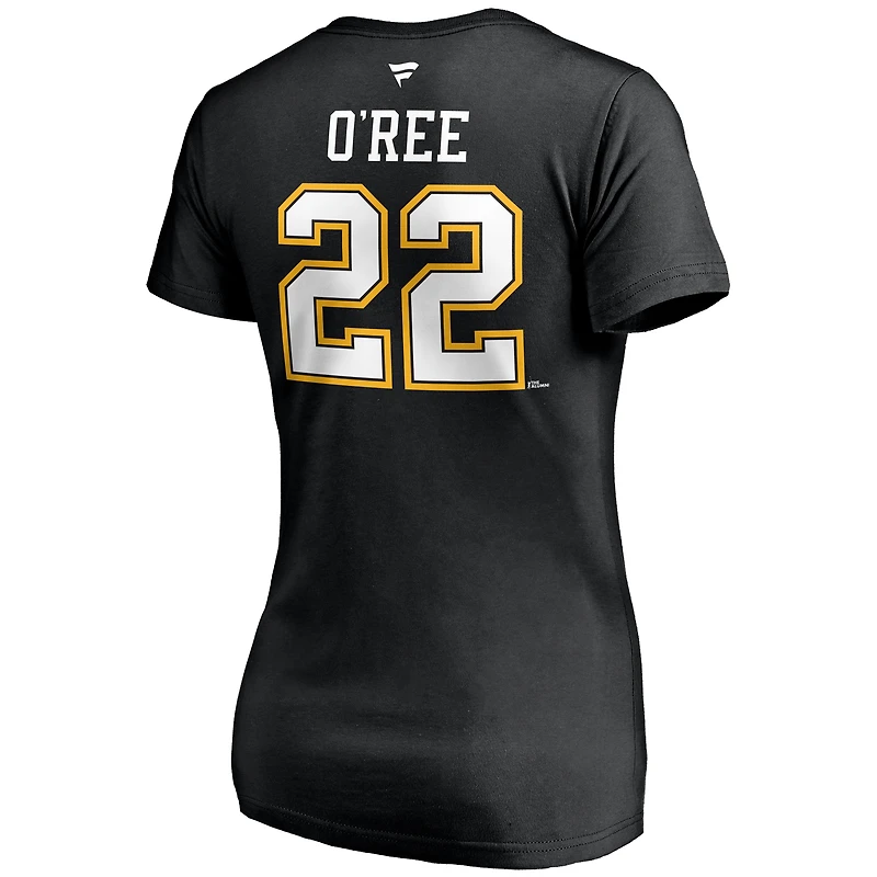 T-shirt à col en V pour femme Willie O'Ree Black Boston Bruins Authentic Stack avec nom et numéro de joueur retraité