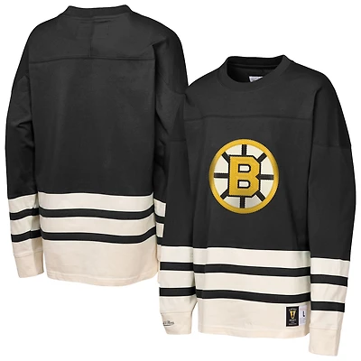 Haut épais à manches longues et point de chaînette Boston Bruins noir Mitchell & Ness pour jeunes