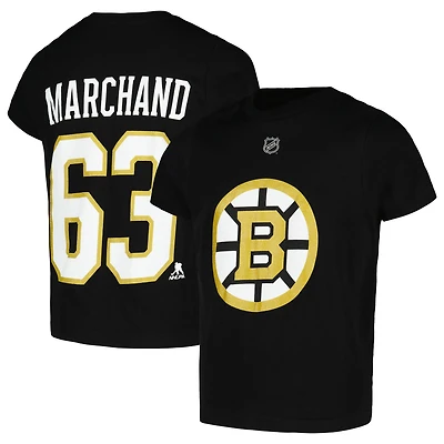 T-shirt noir avec nom et numéro des Bruins de Boston pour jeunes Brad Marchand