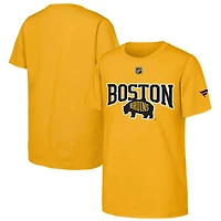 T-shirt authentique vestiaire des Bruins de Boston, série stades la LNH 2026, collection Fanatics Gold pour jeunes