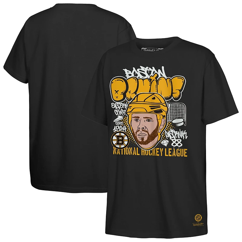 Youth Mitchell & Ness David Pastrnak Black Boston Bruins Caricature T-Shirt