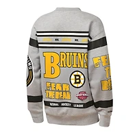Youth Mitchell & Ness Heather Gray Boston Bruins Allover Print Fleece Crewneck Sweatshirt