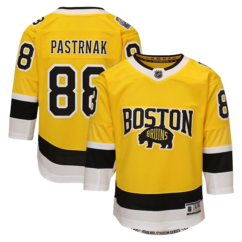 Maillot Premier Outerstuff pour jeunes David Pastrnak, or, Boston Bruins, Série des stades de la LNH 2026