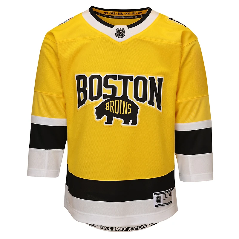Maillot Premier Série Stade 2026 des Bruins de Boston, couleur or, pour jeunes