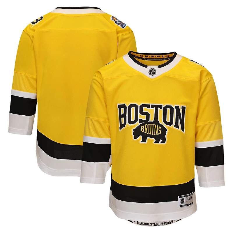 Maillot Premier Série Stade 2026 des Bruins de Boston, couleur or, pour jeunes