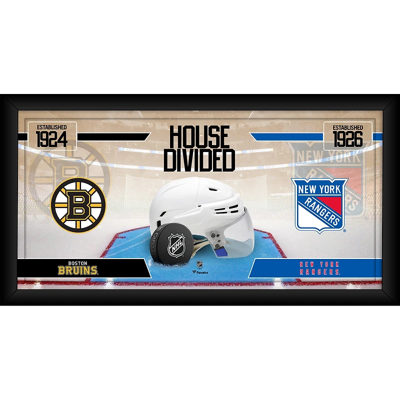 Collage de hockey encadré de 10" x 20" des Bruins de Boston contre les Rangers de New York