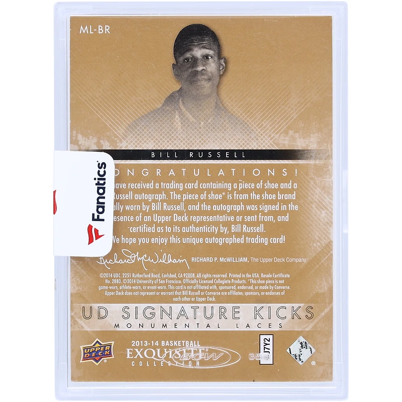 Bill Russell Boston Celtics Autographed 2013-14 Upper Deck Exquisite Collection Signature Kicks #ML-BR #1/10 Card