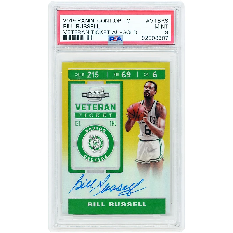 Bill Russell Boston Celtics Autographed 2019-20 Panini Contenders Optic Gold Veteran Ticket #VT-BRS #2/10 PSA Authenticated 9 Card