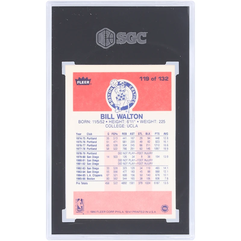 Bill Walton Boston Celtics 1986-87 Fleer #119 SGC Authenticated Card