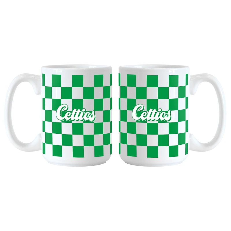 Lot de 2 tasses à motif de damier Boston Celtics de 15 oz
