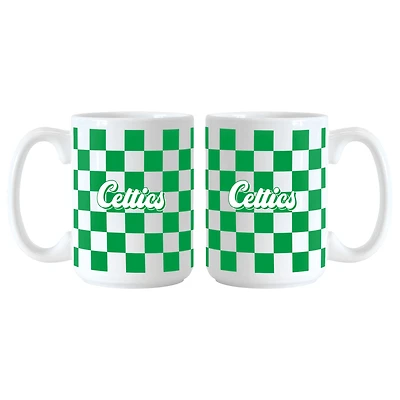 Lot de 2 tasses à motif de damier Boston Celtics de 15 oz