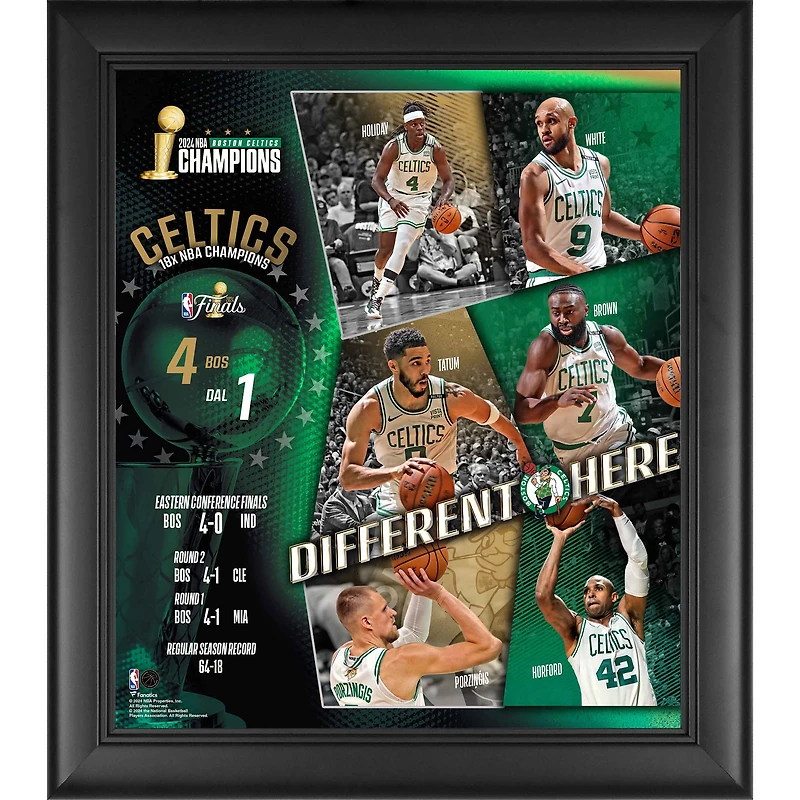Collage encadré des Boston Celtics (15" x 17") : « En route vers les champions de la finale NBA 2024 »